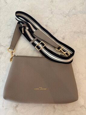 The Marc Jacobs Taupe Leather Crossbody Bag with Striped Strap